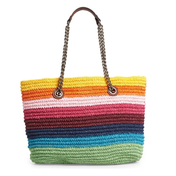 KURT GEIGER LONDON Large Chelsea Rainbow Raffia Open Top Convertible Tote Bag - Picture 2 of 5